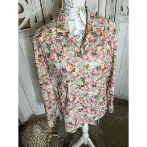 Vintage 70s Pink Rose Shirt Retro Funky USA Made Gilda of California Size 14